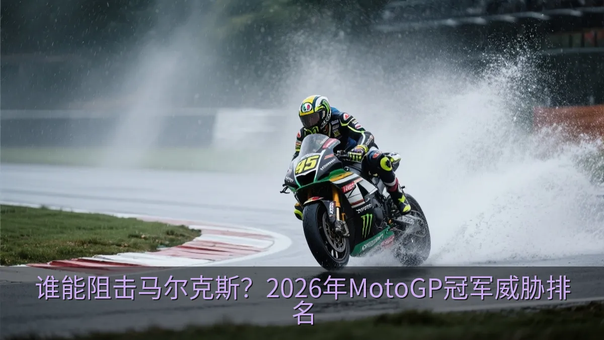 赛车手在湿滑赛道上驾驶摩托车比赛